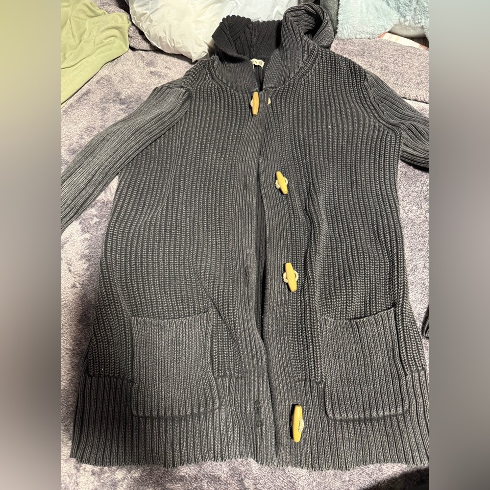 Ruff Hewn Gray and Yellow Chunky Knit Cardigan